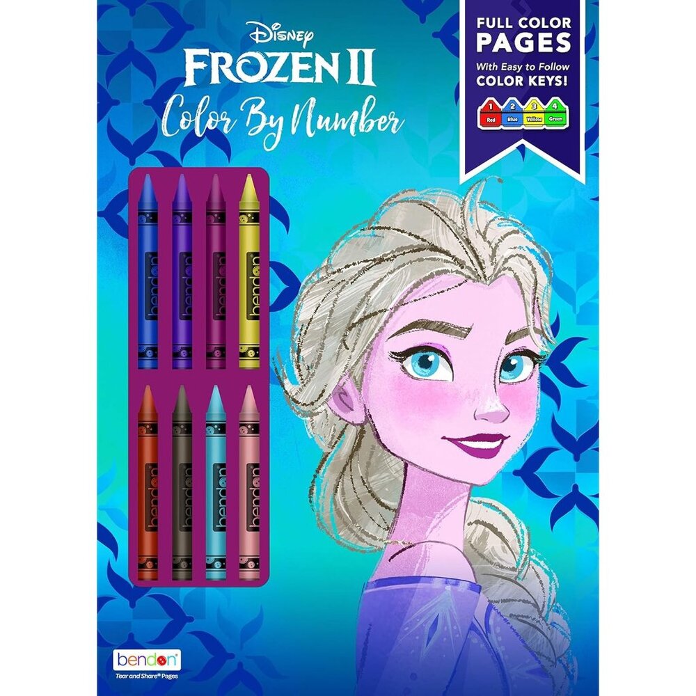 Disney Frozen II Color By Number Kit With 8 Crayons & Coloring Pages